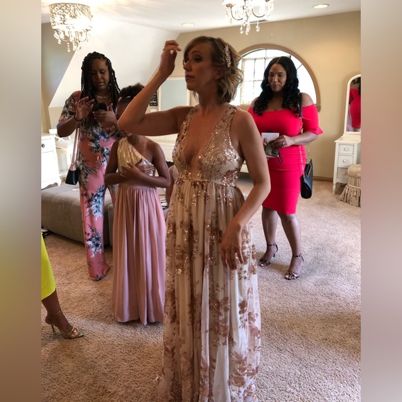 Boho style sequin dress, size small, rose gold and cream - Picture 4 of 6